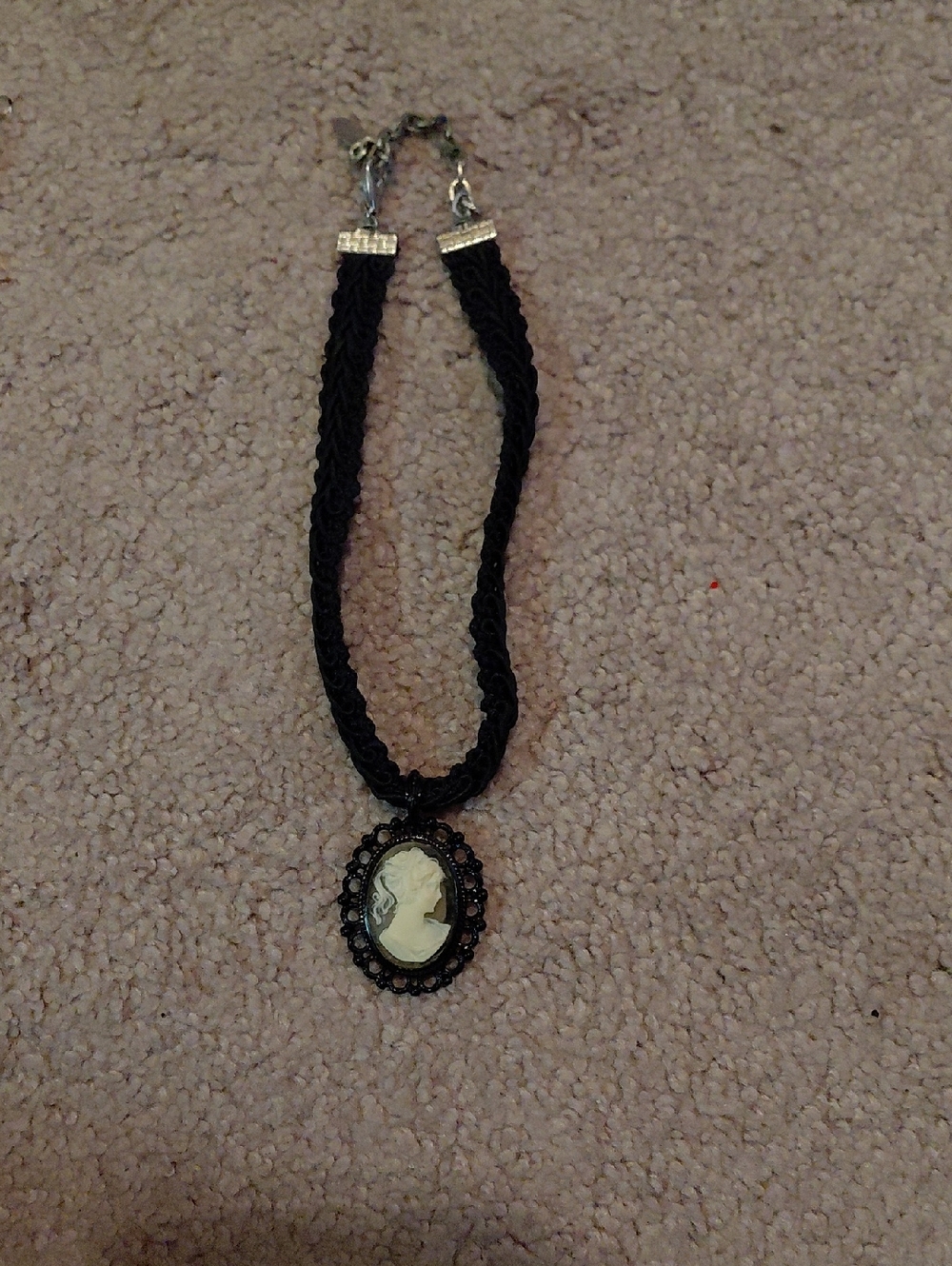 Black Cameo Pendant Braided Choker Necklace